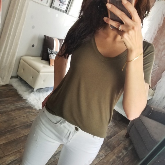 catlg Tops - S🅾️LD OUT Ava Basic V-Neck Tee Olive Modal Top